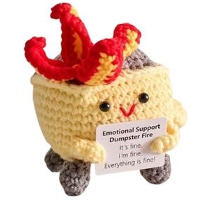 Crochet Emotional Support YELLOW Dumpster Fire Plush Amigurumi Stress Toy NEW